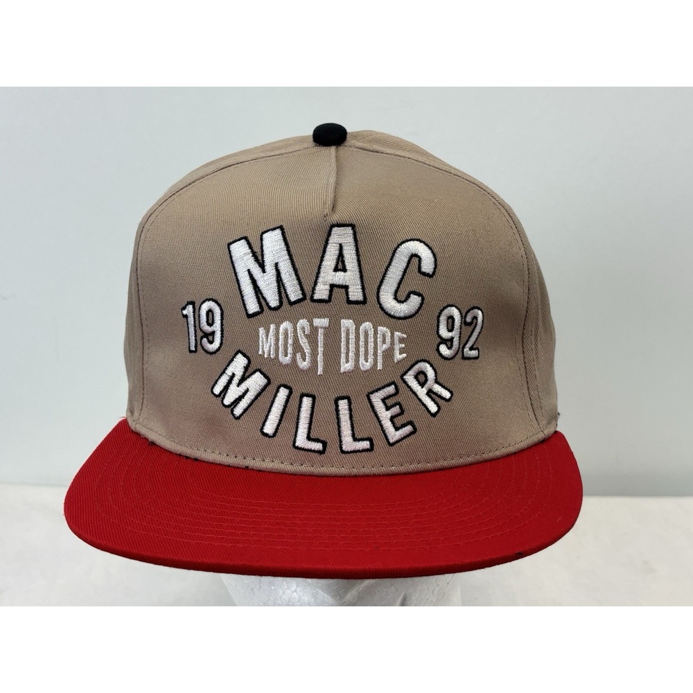 Mac Miller Most Dope 1992 Rap Hip Skate Snapback Hat Rare Vintage Red Beige